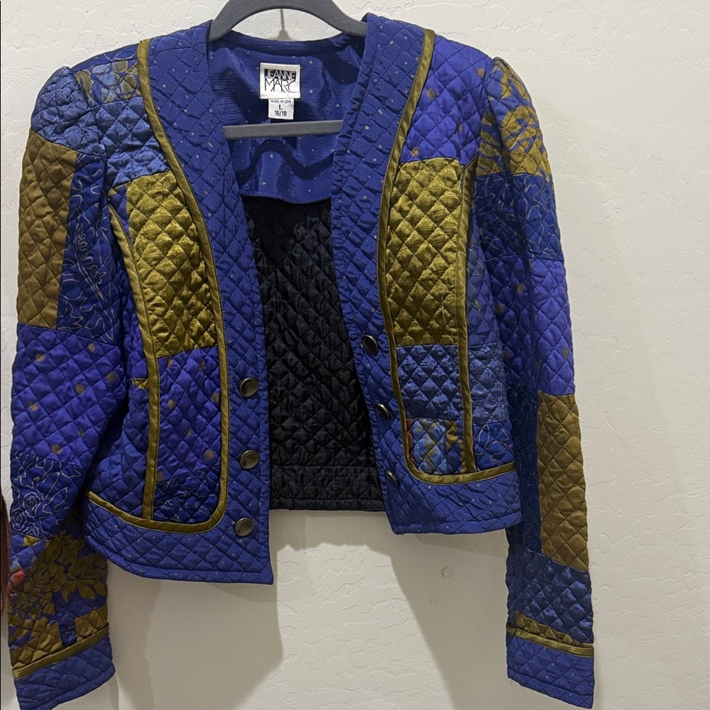 Vintage Quilted Patchwork Blazer - Blue and Brown